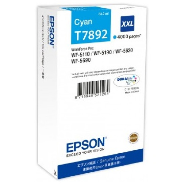 C.t.EPSON #T7892 XXL cian WF5110 WF5190 WF5620 WF5690 4.000p. #PROMO#