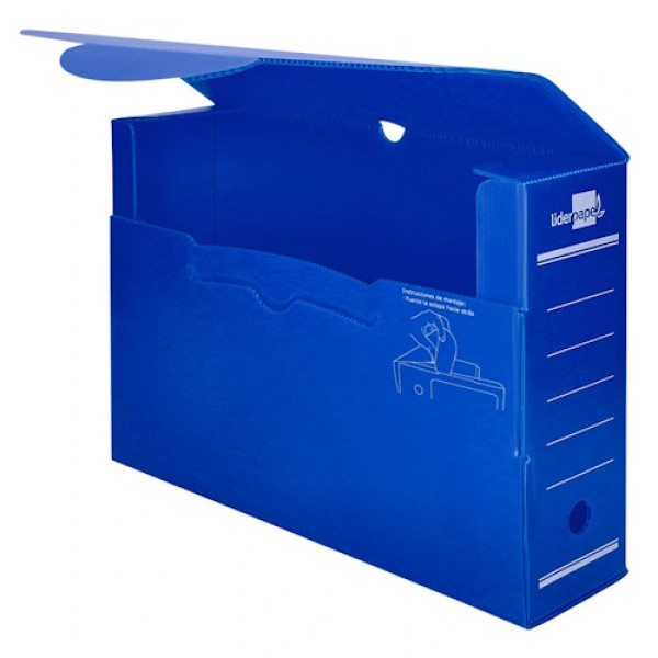 Caja archivo definitivo LIDERPAPEL polipropileno lomo 100mm, tamaño folio, color azul