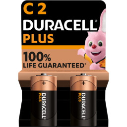 (2) Pilas DURACELL Plus Power LR14 MN1400 - tipo C 1,5V, Duralock, alcalina, blister