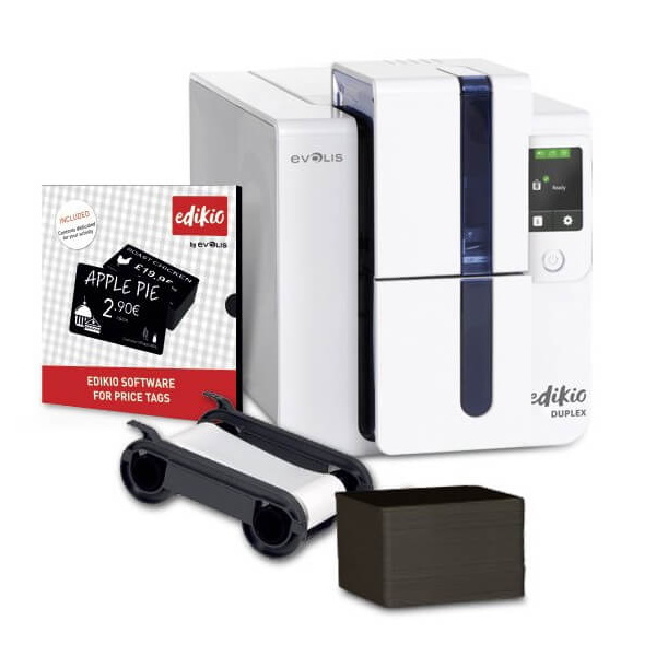 EDIKIO Duplex Price Tag solution - duplex, USB/Eth 1 ribbon blanco+200tarj.negras+software Edikio Pro
