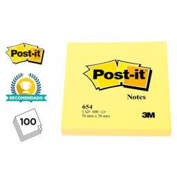 Bloc de 100 notas adhesivas POST-IT 76x76mm amarillas (654-CY)