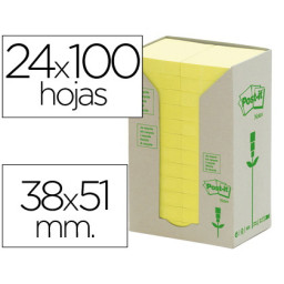 (24) Bloc notas POST-IT 38x51mm papel reciclado 100h/bloc - Torre