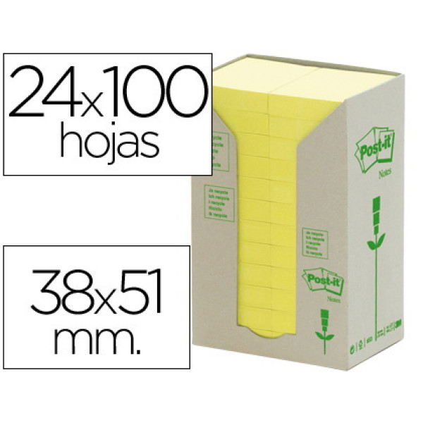 (24) Bloc notas POST-IT 38x51mm papel reciclado 100h/bloc - Torre