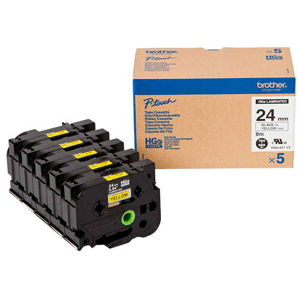 (5) C.24mm BROTHER HGe negro sobre amarillo alta calidad - (caja de 5 unidades)