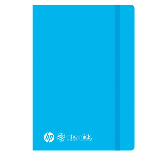 Bloc de notas tamaño A5 con tapa dura en polipiel azul claro, 100 hojas lisas - logotipo HP/MHermida