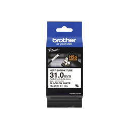 Cinta 31mm BROTHER HSe negro sobre blanco tubo termorretráctil Ø 6,3mm a 20mm