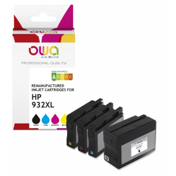 Ct. reman. OWA: HP 932XL negro + 933XL 3-colores pack 4 (comp.CN053AE/CN054AE/CN055AE/CN056AE)