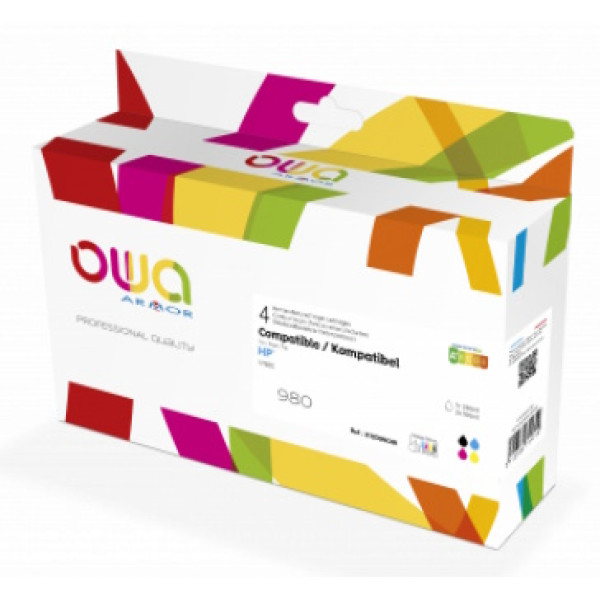 Ct. reman. OWA: HP 980A negro + 3-colores pack 4 (comp.D8J07A/D8J08A/D8J09A/D8J10A)