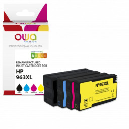 Ct. reman. OWA: HP 963XL negro + 3-colores pack 4 (comp.3JA30AE/3JA27AE/3JA28AE/3JA29AE)