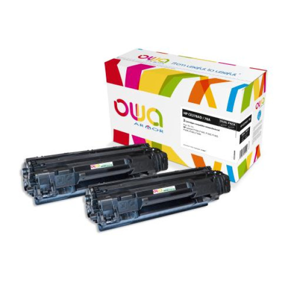 (2) Toner reman OWA: HP Lj P1566 1601 CAN. LBP6200 2x2.100p. Std CE278AD / 78A  dual-pack