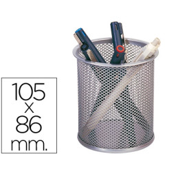 Cubilete portalápices Q-CONNECT metálico rejilla color plateado, altura 105mm, diámetro 86mm