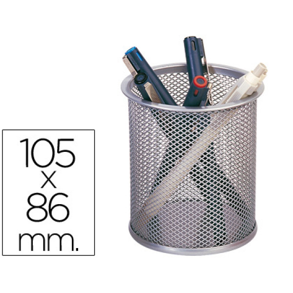 Cubilete portalápices Q-CONNECT metálico rejilla color plateado, altura 105mm, diámetro 86mm
