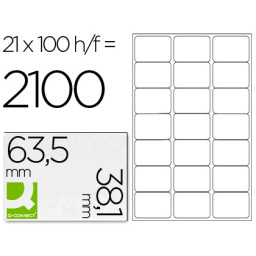 Etiqueta adhesiva Q-CONNECT 63,5x38,1mm DIN A4 100h x 21et/h =2.100et.  copy/laser/inkjet 