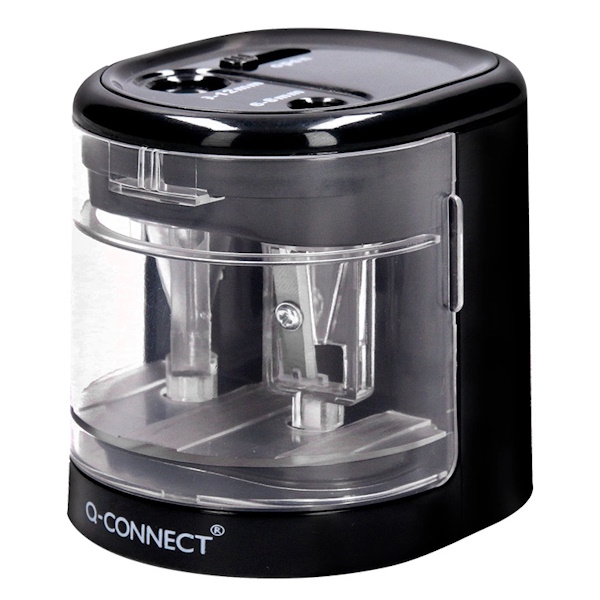 Sacapuntas Q-CONNECT eléctrico USB o con pilas 6-12mm, 2 usos, negro (169170)