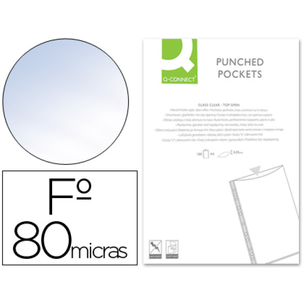 (100) Fundas multitaladro Q-CONNECT Folio 80micras 16 taladros (cristal)