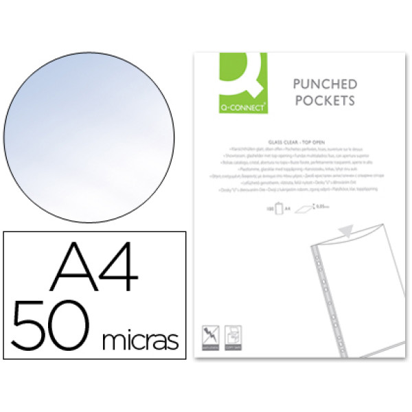 (100) Fundas multitaladro Q-CONNECT A4 50micras 11 taladros (piel de naranja)