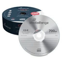 (T25) CD-R MEDIARANGE 700MB 80min 52x speed Tarrina-25 (superficie plateada no imprimible)