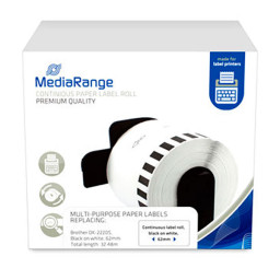 Rollo etiquetas MEDIARANGE BROTHER continua 62mm largo 30,48mts. (compatible DK22205)