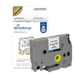 C. MEDIARANGE 12mm BROTHER P-touch negro/blanco black on white, 8mts. (compatible TZE-231)