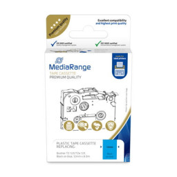 C. MEDIARANGE 12mm BROTHER P-touch negro/azul black on blue, 8mts. (compatible TZE-531)