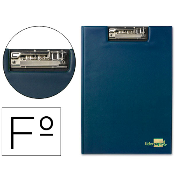 Carpeta LIDERPAPEL portanotas miniclip superior con tapa, tamaño folio, plástico azul