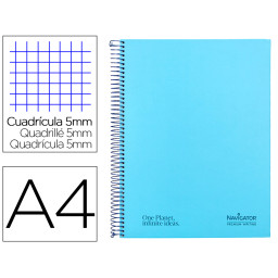 Cuaderno NAVIGATOR espiral A4 Micro Celeste 80gr. 5mm 80h. Cuadriculado