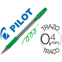 Bolígrafo PILOT BPS-GP con capuchón verde Sujecc.caucho. Tinta aceite. Trazo 0,4mm