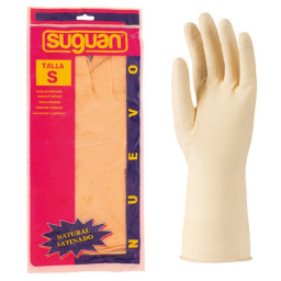 Par de guantes SUGUAN de menaje talla S pequeña satinados, latex natural, para fregar (G116/1)