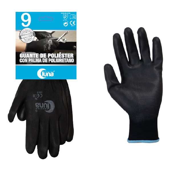 Par de guantes de soporte prof. LUNA de poliéster c/palma poliuretano, electrónica, talla 7 (GPP7)