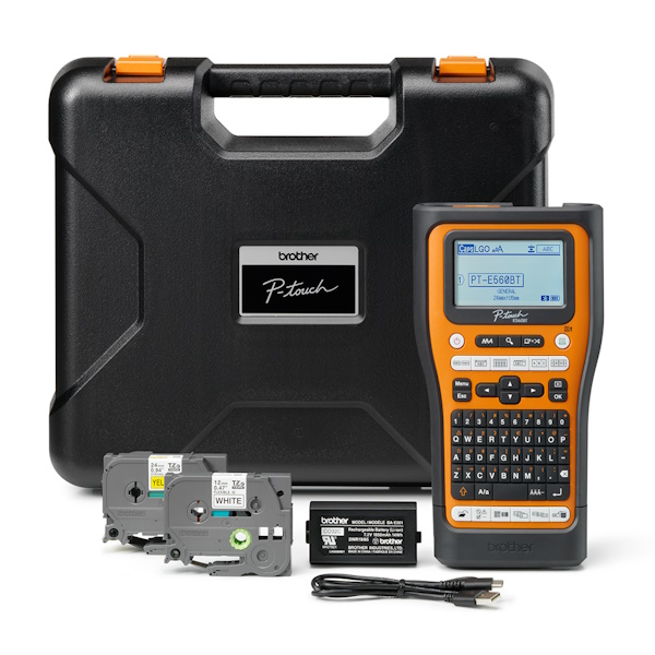 Rotuladora electrónica BROTHER P-touch PT-E560BTSP incl.4 cintas, batería, correa y maletín transp.