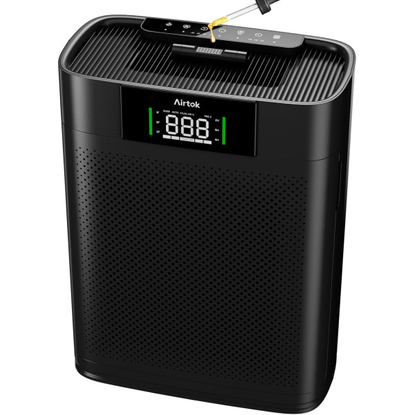 Purificador AIRTOK de Aire con Monitor PM 2.5 HEPA Aromaterapia 130 m2. Black