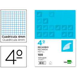 Recambio LIDERPAPEL 4º cuadricula 6 taladros 60gr.  100h. con márgen