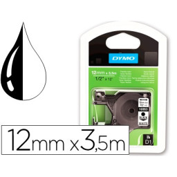 C. 12mm DYMO D1 nylon flexible  12mmx3,5metros negro sobre blanco. (16957)