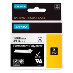 C. 19mm DYMO Rhino Industrial Black/White 5,5m. permanent polyester (18484)