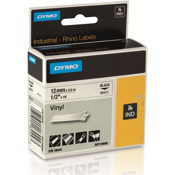 C. 12mm DYMO Rhino Industrial Black on White 5,5m. Vinyl (18444)