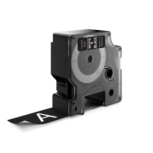 Label cassette DYMO D1 Standard 24mm x 4m.  white on black (texto blanco/fondo negro) (53721)