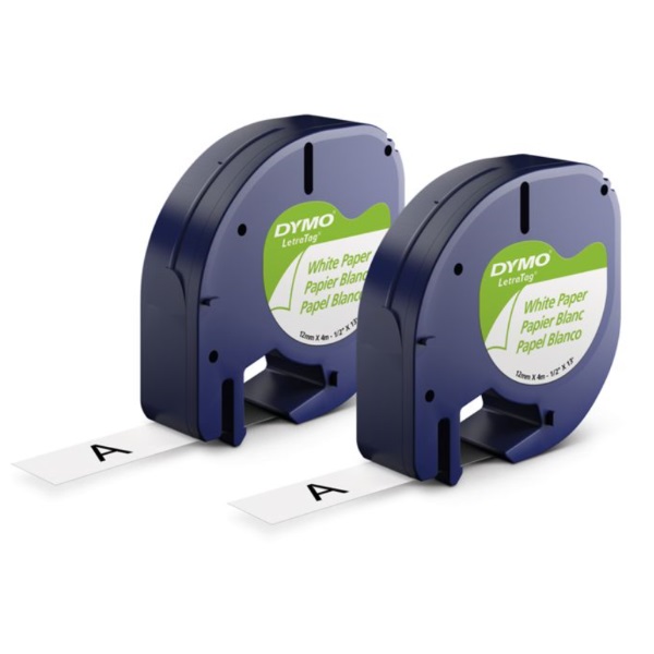 Label cassette DYMO LT LetraTag 12mm x 4m.  white paper (negro/fondo blanco)(91200)(S0721520)