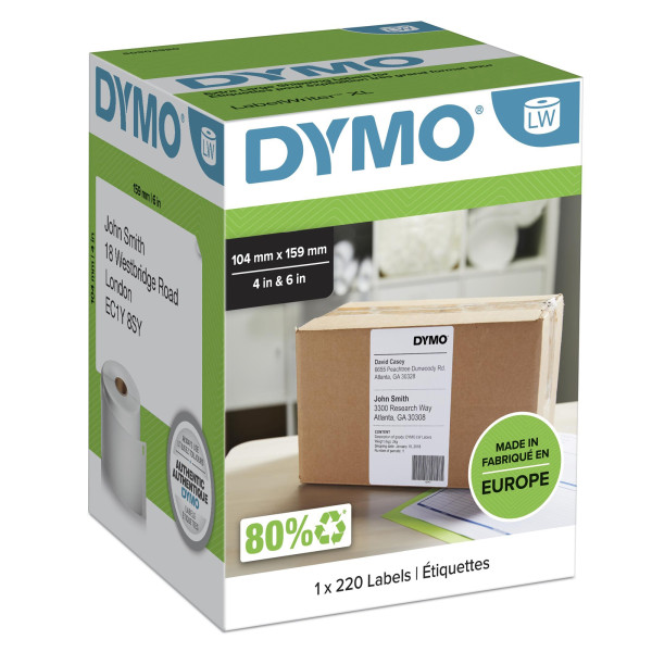 Et. DYMO LabelWriter 4XL: 104x159mm, 220et. Negro sobre blanco