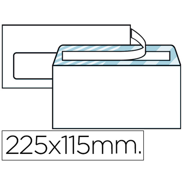 (500) Sobres LIDERPAPEL 225x115mm offset blanco nº6 90gr Americano ventana izquierda (31919)