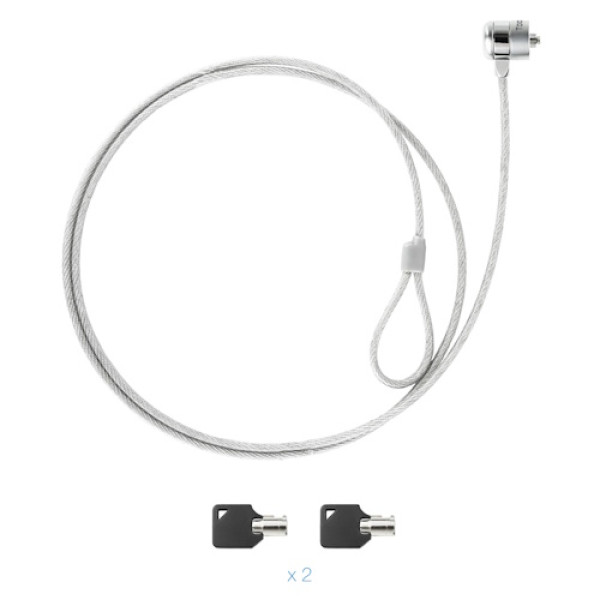 Cable seguridad TOOQ portátil con llave Kensington tipo T, acero 4,5mm/1.5m, plata