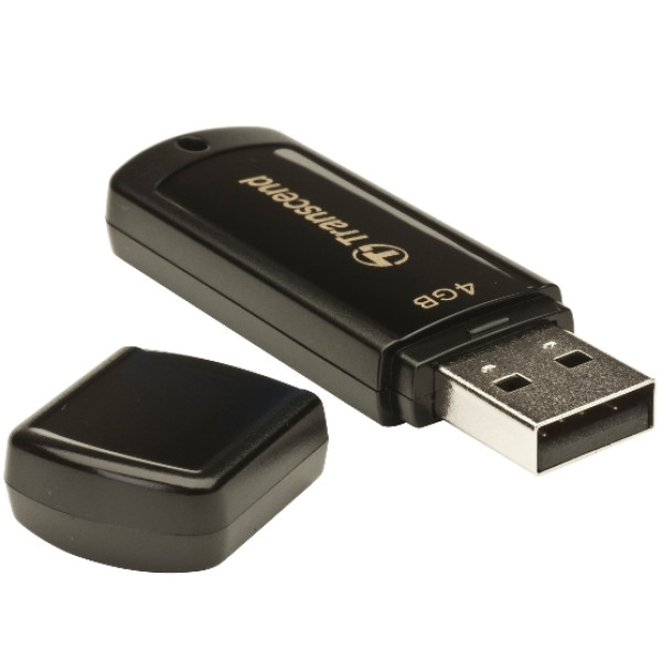 TRANSCEND USB JetFlash 350 - 4GB negro con tapa. Lectura 15Mb/s. Escritura 7Mb/s *