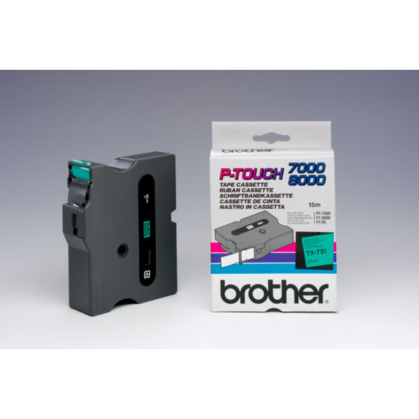 C.24mm BROTHER PT7000 negro sobre verde cinta rotuladora laminada 15m.