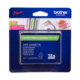 C.12mm BROTHER P-touch blanco sobre verde lima cinta laminada mate de 5m.*