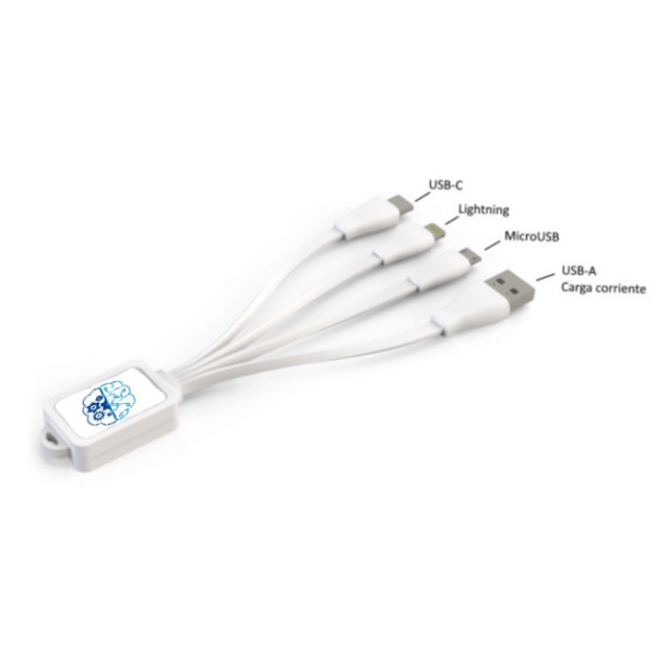 Multicable blanco 4en1 cargador móviles/tablets carga desde USB 2.0 a USB-C, MicroUSB y Lightning