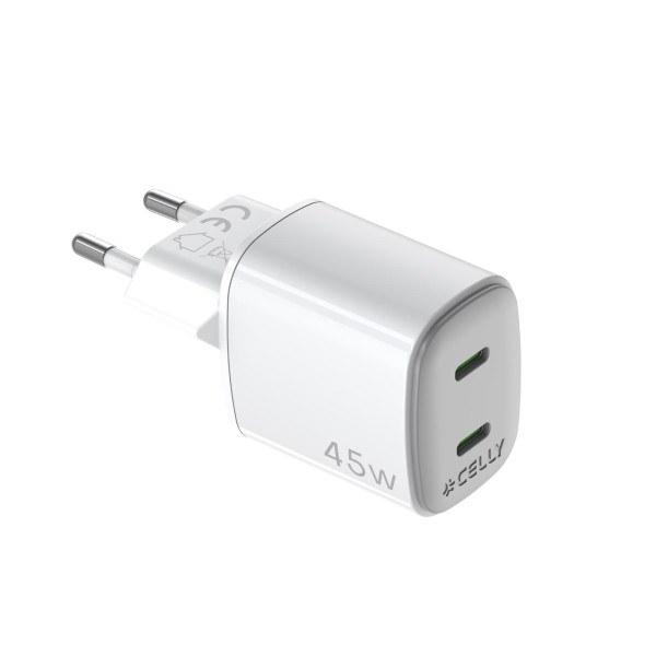 CARGADOR GAN 2USBC 45W WH