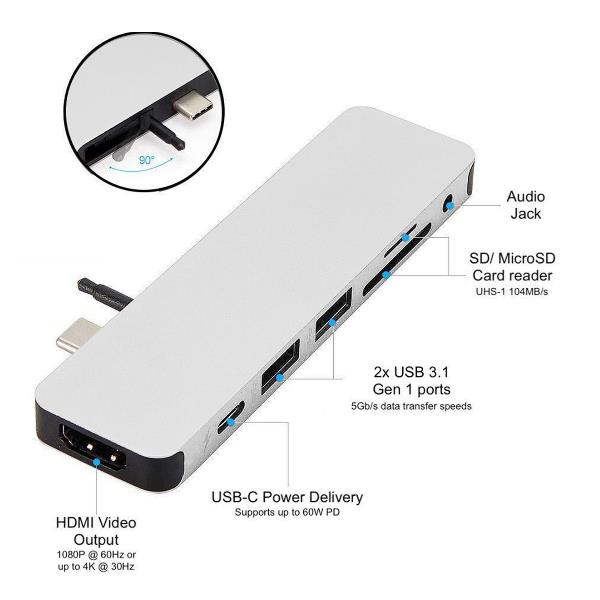 HUB USB-C HYPER SOLO 7 EN 1 - PLATA